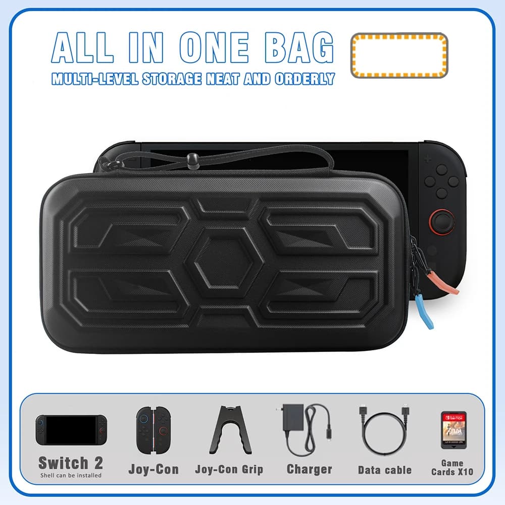 Borsa per Nintendo Switch 2, Custodia Rigida per Console, Telecomando, Caricabatterie, Cavo, Porta Schede, Custodia da Trasporto