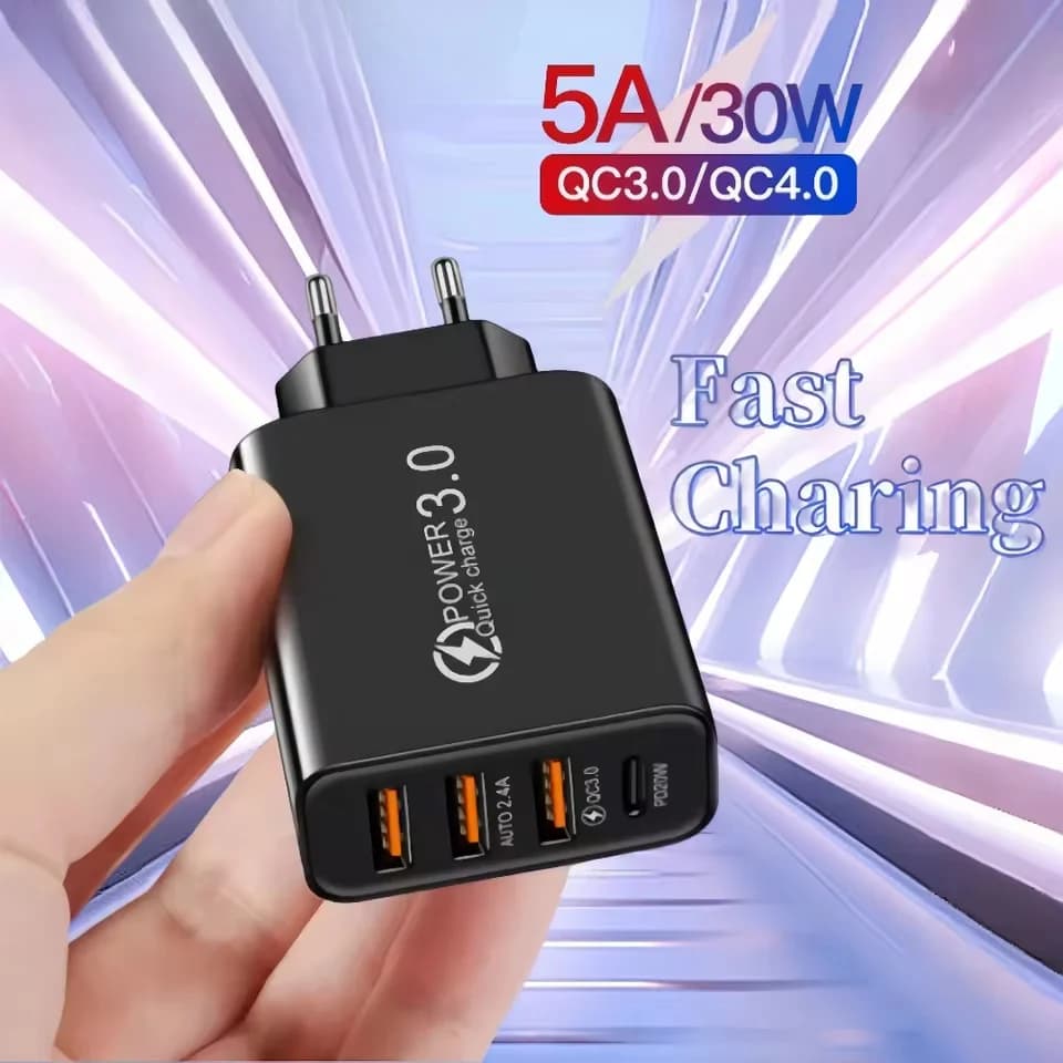 5A 30W 4 Porte Caricatore USB Caricatore rapido Spina UE/USA Caricatore rapido da muro per iPhone11 Xiaomi Caricatore portatile per telefono Adattatore QC 3.0