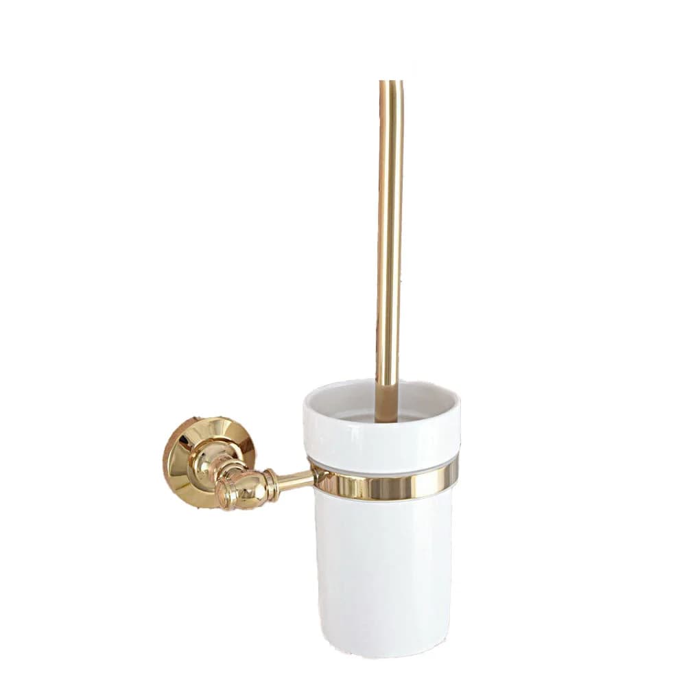 Set scopino e supporto per WC a parete in ottone color oro, accessorio per il bagno con tazza in ceramica bianca, aba313