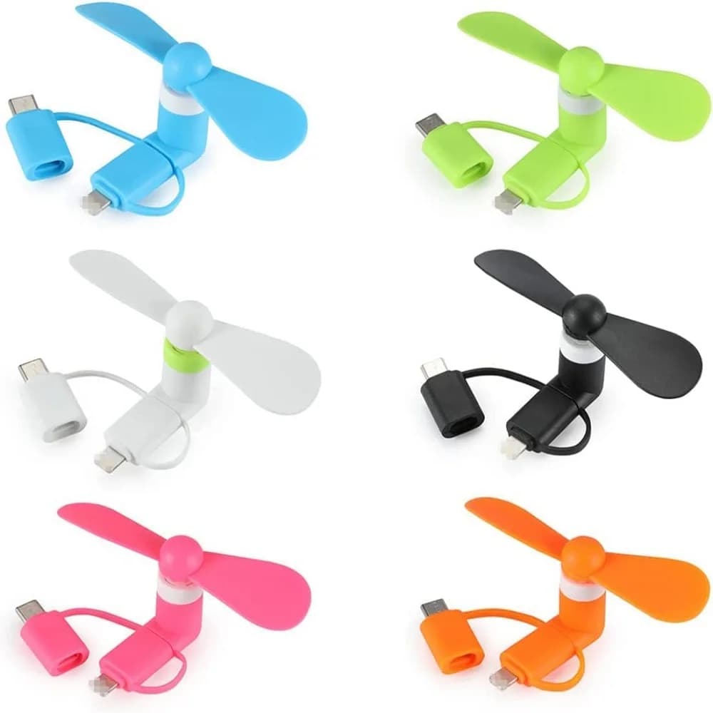 3 in 1 USB Powered Phone Fan for iPhone iPad Android Smartphone Tablet Micro USB Type C Lightning Connector Cooling