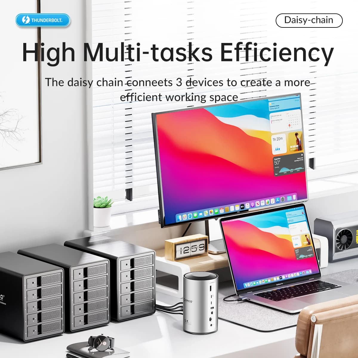 ORICO Docking Station USB4 Type C per MacBook Pro M1 M2, Hub USB 3.0, HDMI 8K, DP, RJ45, Audio con Adattatore di Alimentazione
