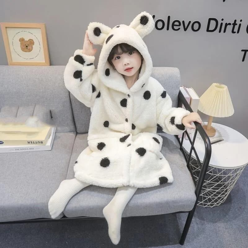 Autumn Winter Girls Kawaii Hooded Robe Pigiama Addens Hot Flannel Bathrobe Pigiama Coral Velvet Night Shirt Kids Clothing