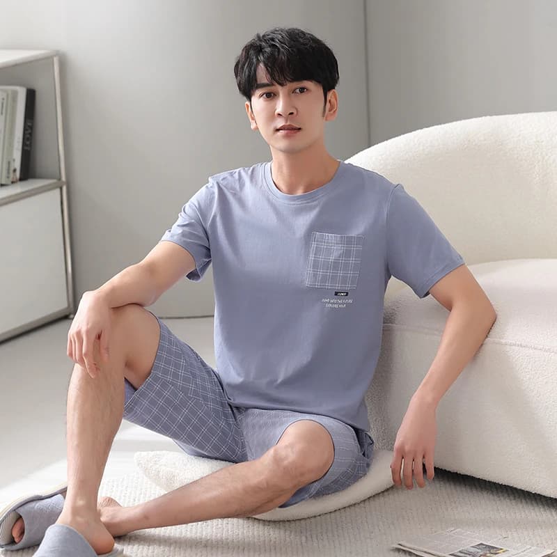 Pigiama estivo da uomo in cotone, set pigiama a maniche corte con scollo rotondo, abbigliamento da notte casual morbido e ampio, pigiama da uomo 4XL-7XL