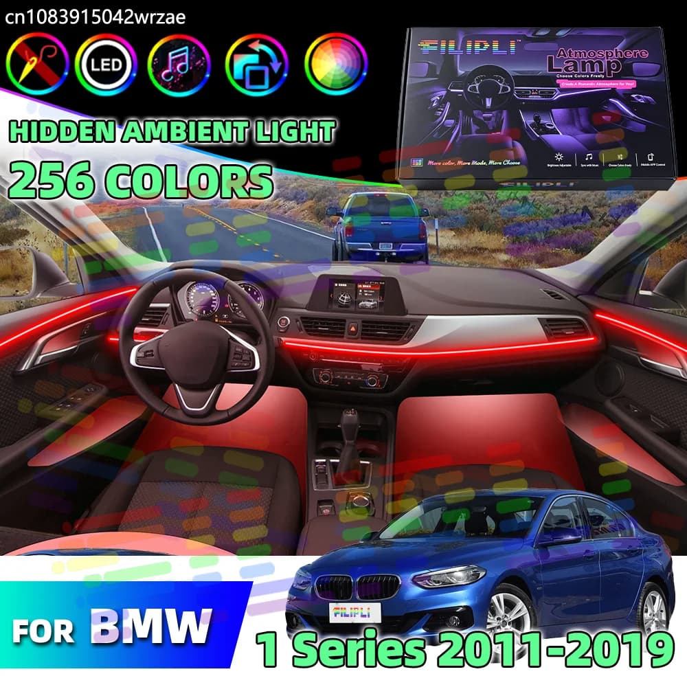 Striscia LED Neon per Interni Auto BMW Serie 1 F20 F21, 64RGB Multicolore, Sincronizzazione Musicale, Illuminazione Atmosfera Dinamica