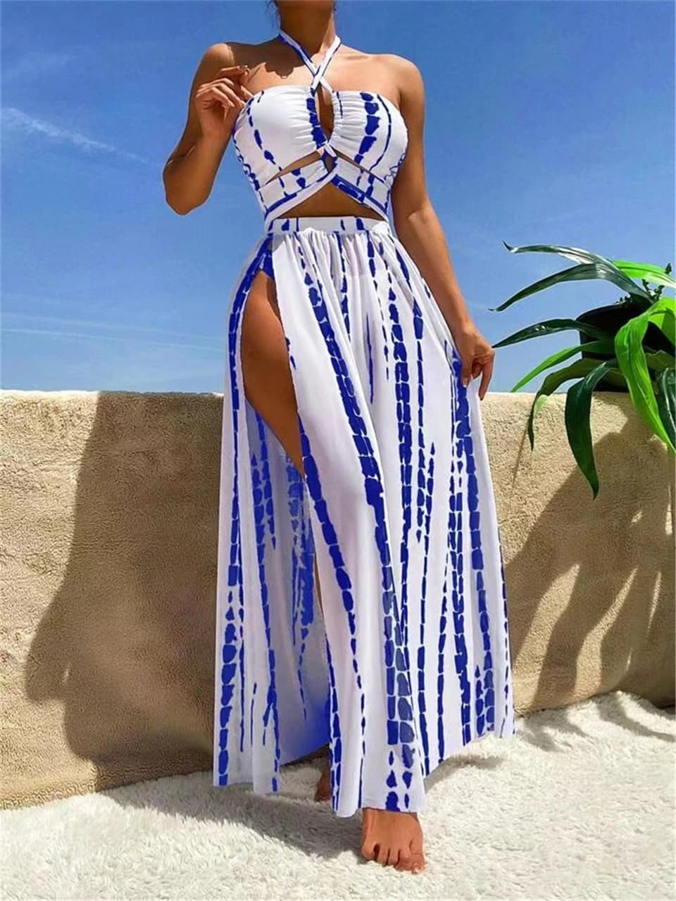 3 pezzi Tie Dye Cross Bikini 2026 Donna Sexy Halter Costume da bagno e coprire Pantaloni Costumi da bagno Bagnanti Costume da bagno Costume da bagno Beachwear