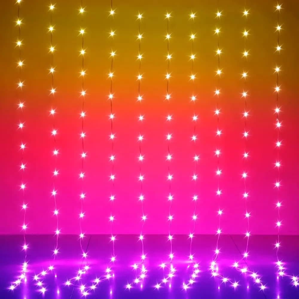LED Tent Lights, 10x10 feet, 300 RGB LEDs change color, curtain lights with control via smart app, synchronization with music and voice.