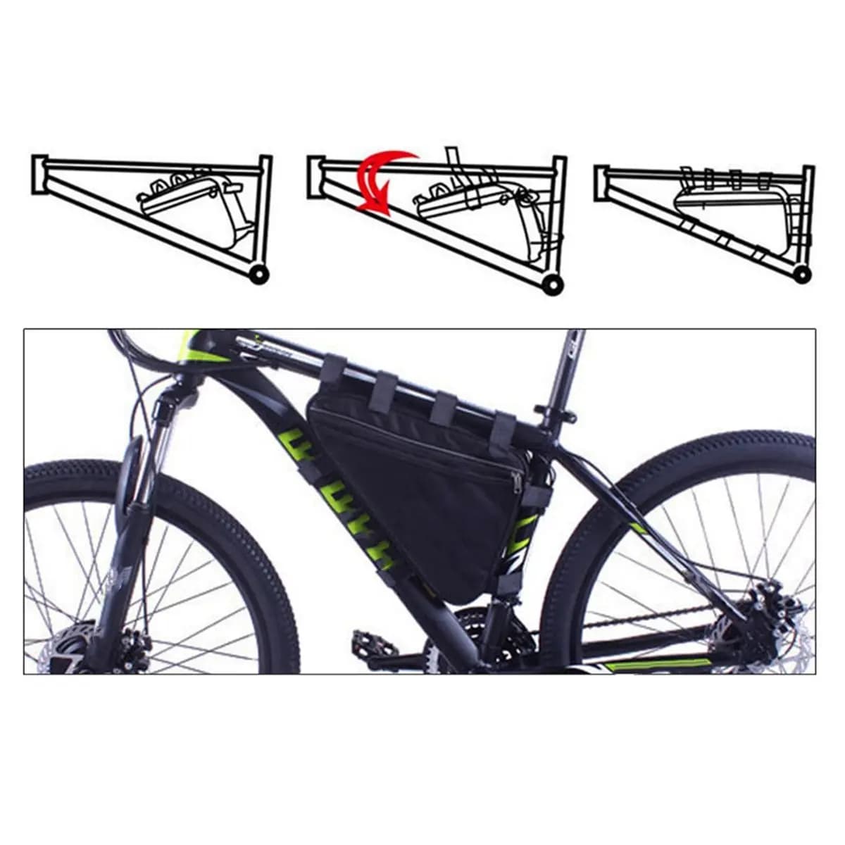 Borsa Triangolare AD10 per Telaio Bici, Borsa per Batteria Bici Elettrica, Custodia Impermeabile per Telefono, Contanti, Attrezzi, Mini Pompa