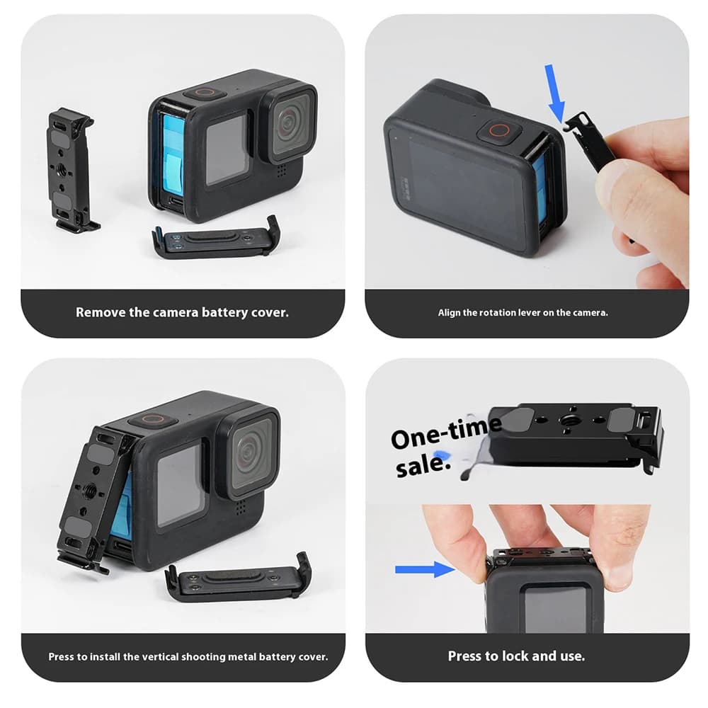 Copertura magnetica per porta batteria impermeabile in metallo con ripresa verticale a sgancio rapido per GoPro 13 12 11 10 9 8 Action Camera con 1/4"