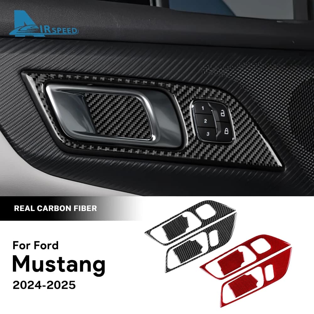 Reale Morbida Fibra di Carbonio Adesivo Per Ford Mustang GT Cavallo Scuro EcoBoost 2024 2025 2026 LHD RHD Porta Auto Maniglia Interna Telaio Trim