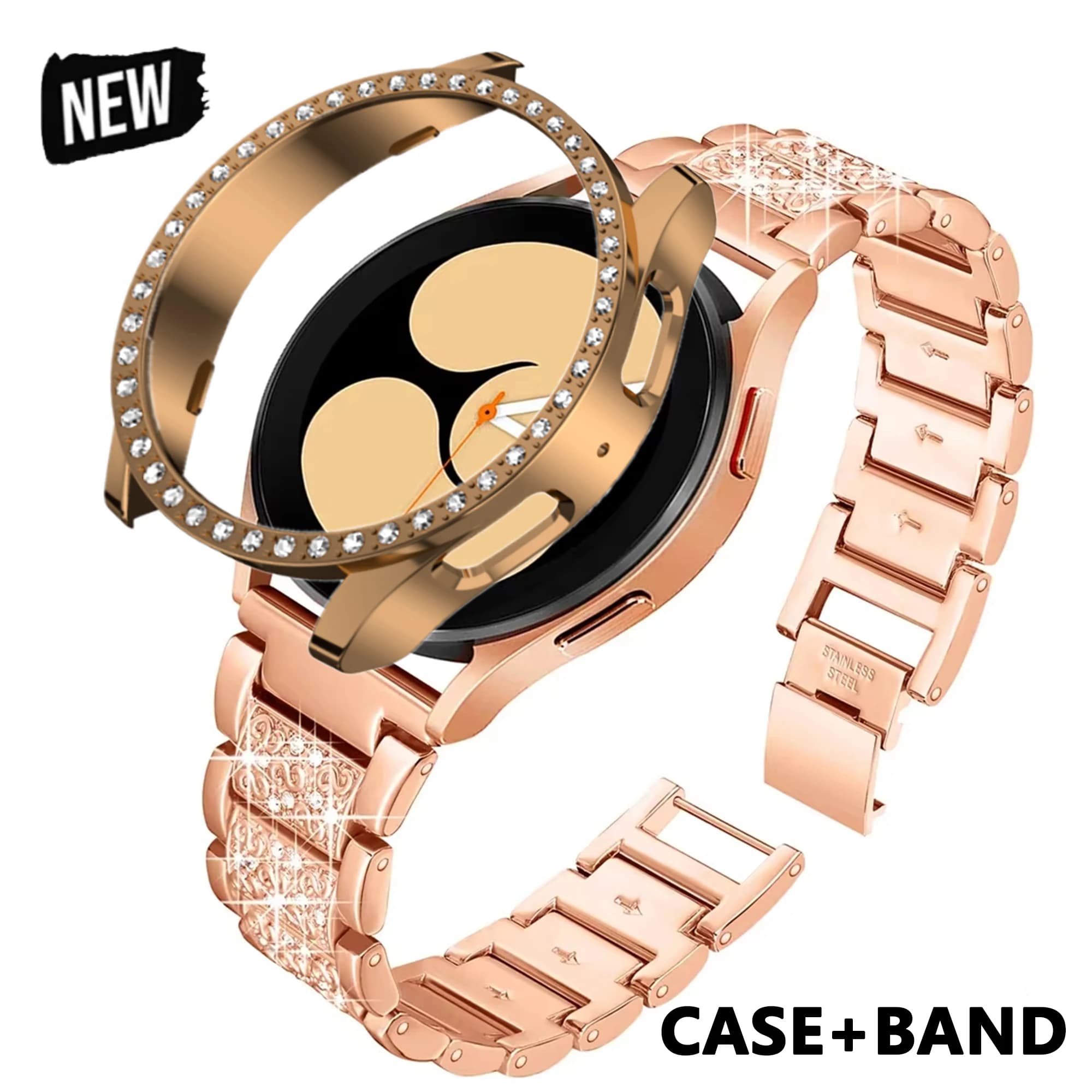 Cinturino da donna di lusso in acciaio inossidabile per Samsung Galaxy Watch 7 5 6 FE 40 44mm Custodia per PC con diamanti per GALAXY 7 6 5 Bracciale da polso