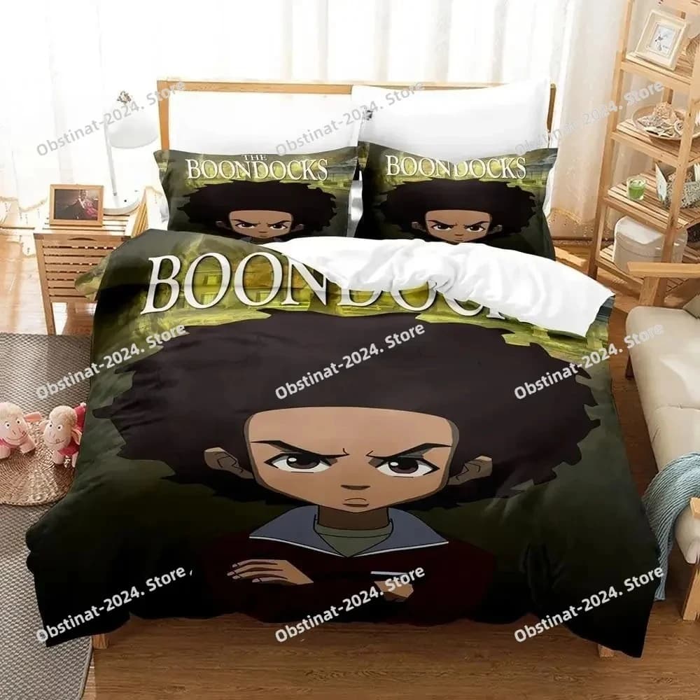 The Boondocks Set biancheria da letto Copripiumino stampato Lenzuolo Federa Letto Copripiumino morbido Completo Queen King Size 3D Anime Set lenzuola