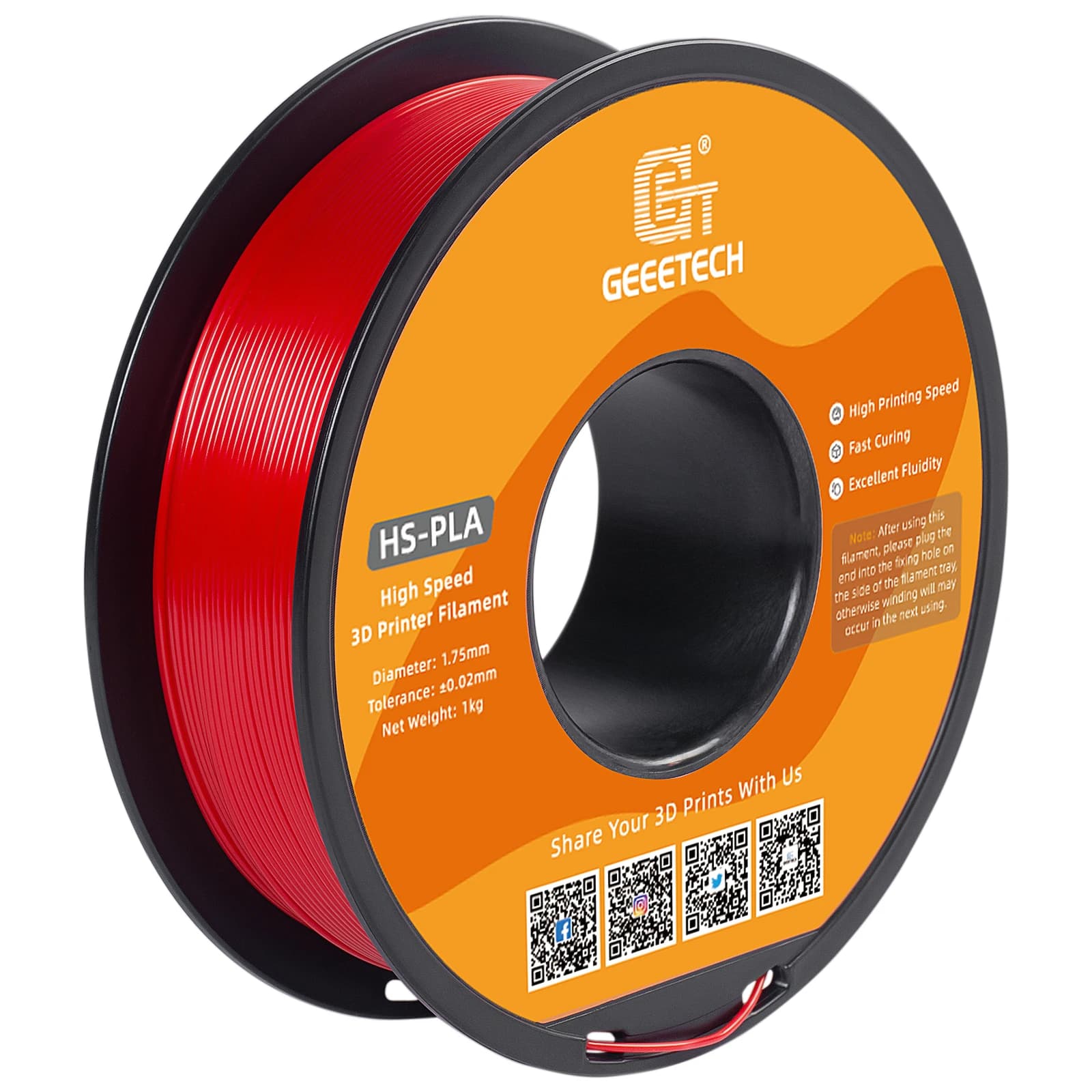 Filamento per stampa 3d PLA ad alta velocità GEEETECH 1kg 1.75mm, migliore fluidità, velocità di polimerizzazione e stampa più rapida, qualità di stampa più elevata