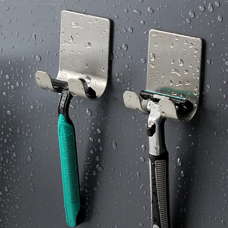 1pc Stainless Steel Razor Hook Wall Adhesive Shaving Shaver Shelf Storage Holder for Bathroom Kitchen Organizer