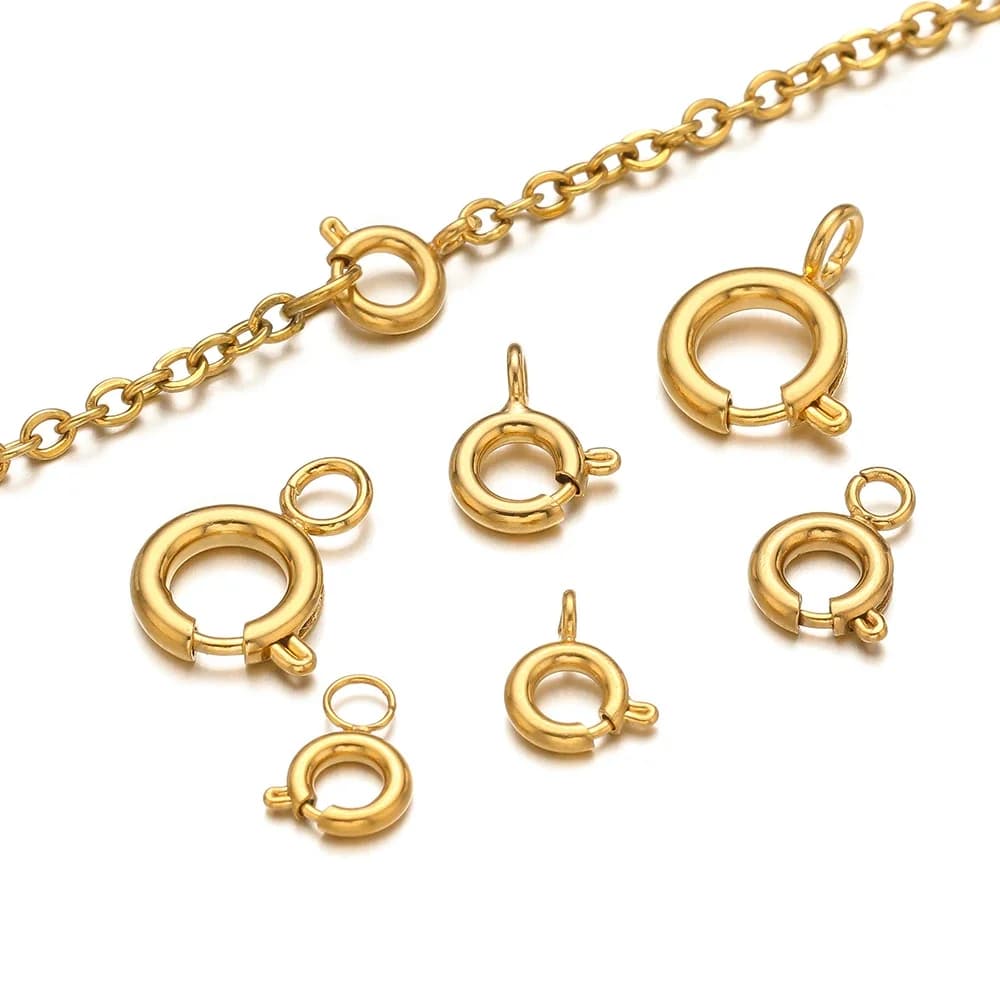 10 Pieces Stainless Steel Spring Closures, Round Mosque Hooks, Necklace Connectors, Jewelry Creation Accessories ♪