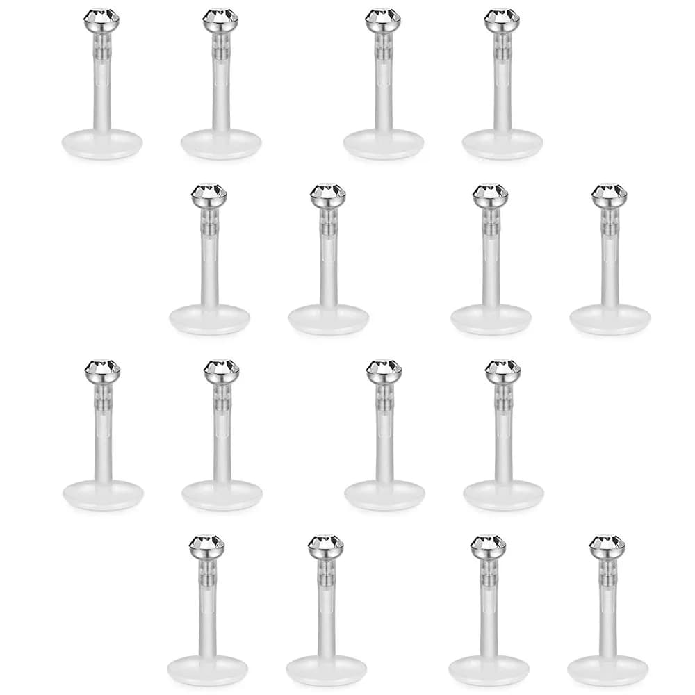 WKOUD 16 Pezzi 16G Trasparente Bioflex 2MM CZ Labret Monroe Anello per labbro Helix Orecchini con perno Gioielli per il corpo Penetranti