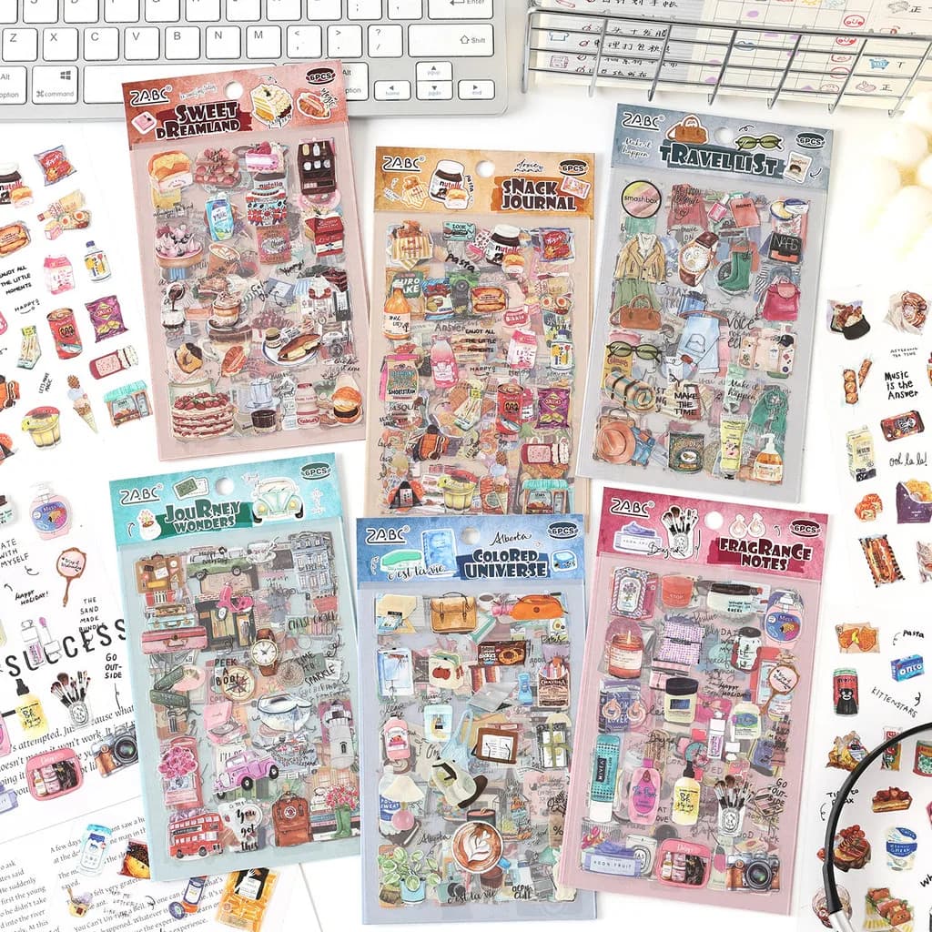 Pack of 6 sheets of vintage album stickers Pack of PET diary collage stickers for diary stickers
