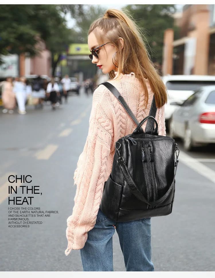 Zaino da donna in morbida pelle da scuola Borsa da college multifunzionale casual nera Borse a tracolla di grande capacità Zaino da viaggio