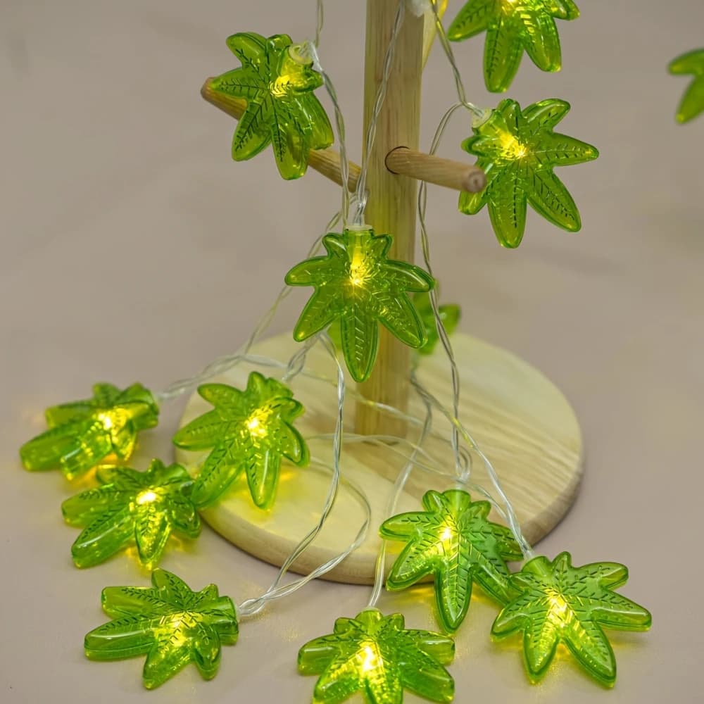 1PC 10/20 LED Luci fatate a forma di foglia verde, alimentate a batteria, utilizzabili per Natale, Hanukkah, Ringraziamento, Capodanno, decorazioni per la raccolta delle voci.