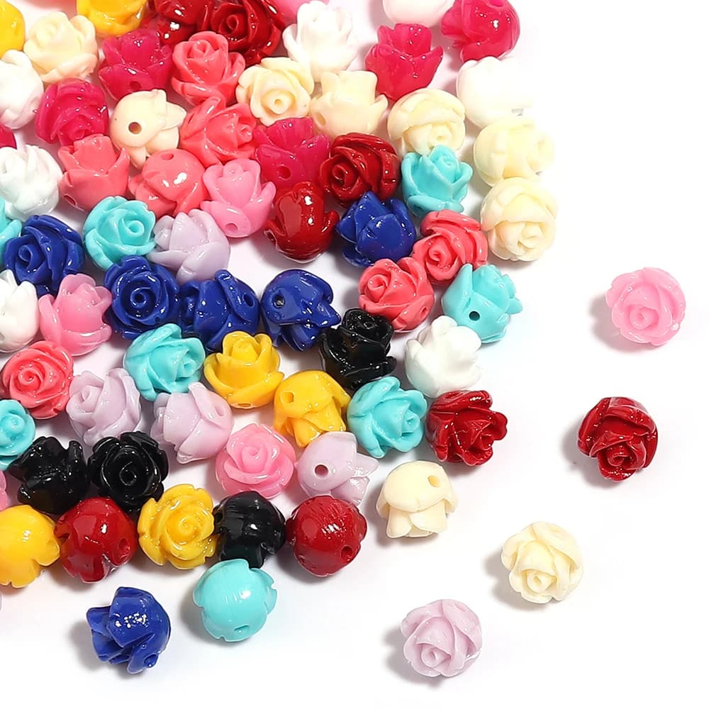 10pcs Resin Imitation Coral Rose Natural Flower Shape Loose Spacer Beads For Needlework Jewelry Making DIY Bracelet Earrings