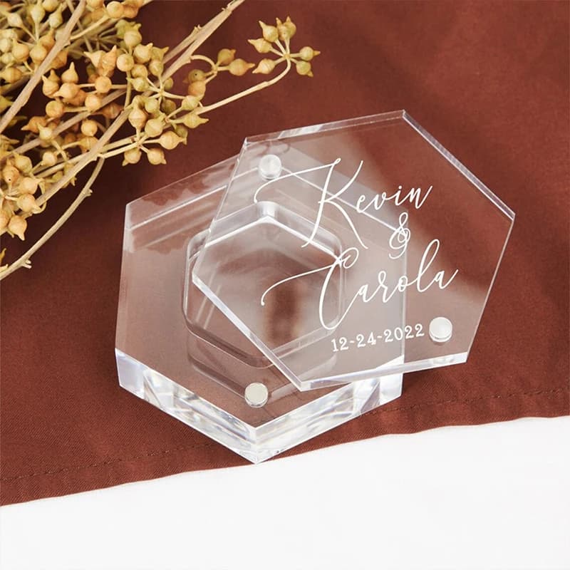 Acrylic Ring Box for Custom Wedding Ring Box with Hexagonal Transparent Laser Engraving Ring Door Custom Modern Ring Gifts for Anniversary