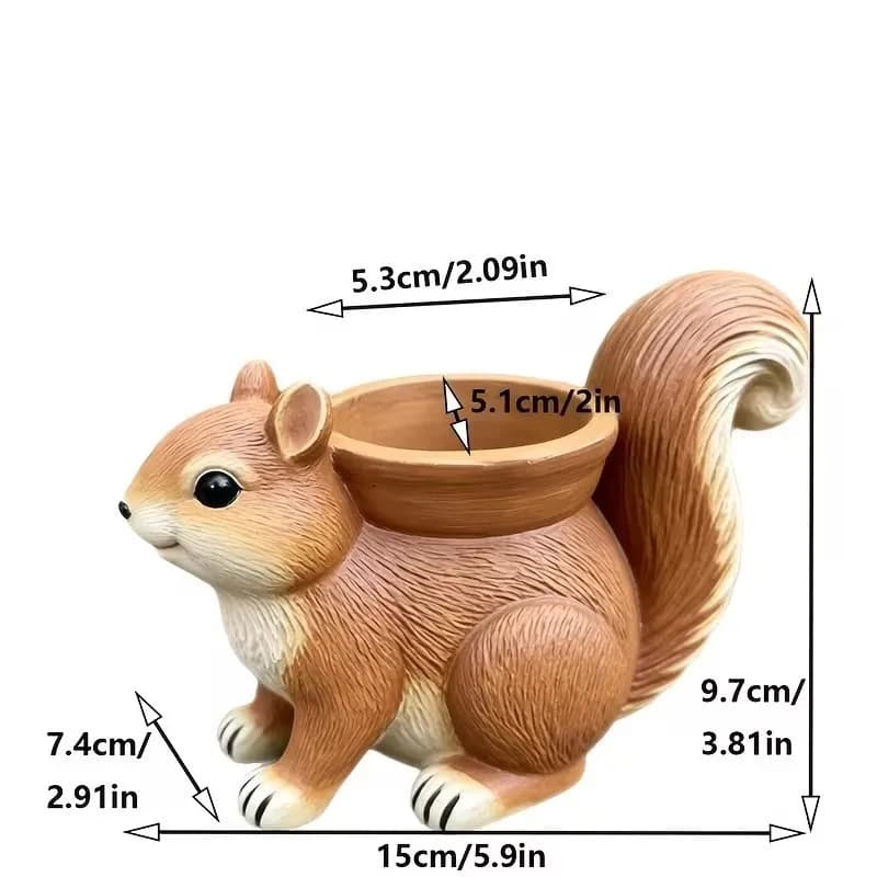 Cartoon Squirrel Resin Flower Pot Desktop Green Plant Decor Ornament