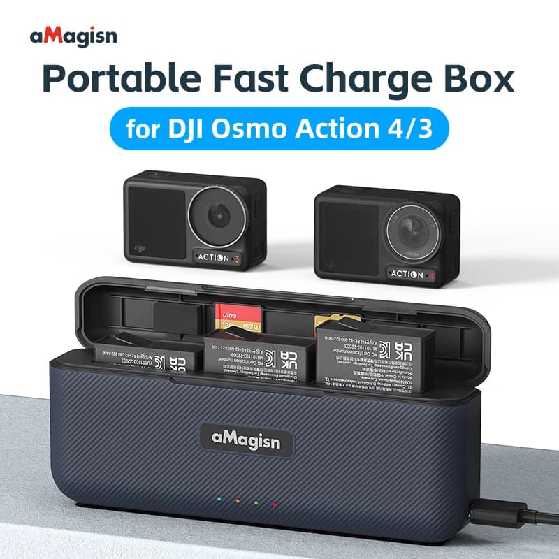 Quick Charger for DJI Osmo Action 4/3 Camera, Refill Smart Management Hub with Rebound Magnetic Cover, Accessories