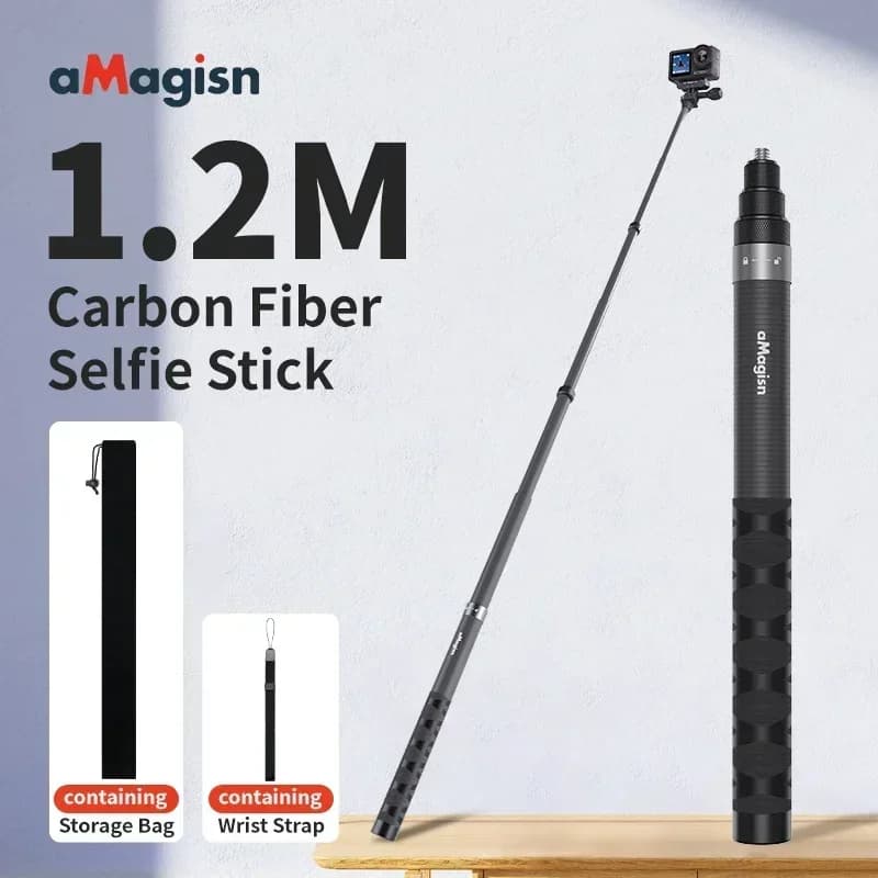 1.2M Invisible Selfie Stick , Carbon Fiber Extended Monopod 47.2" Long Pole for Gopro Max Insta360 X3 X4 X5 Accessories