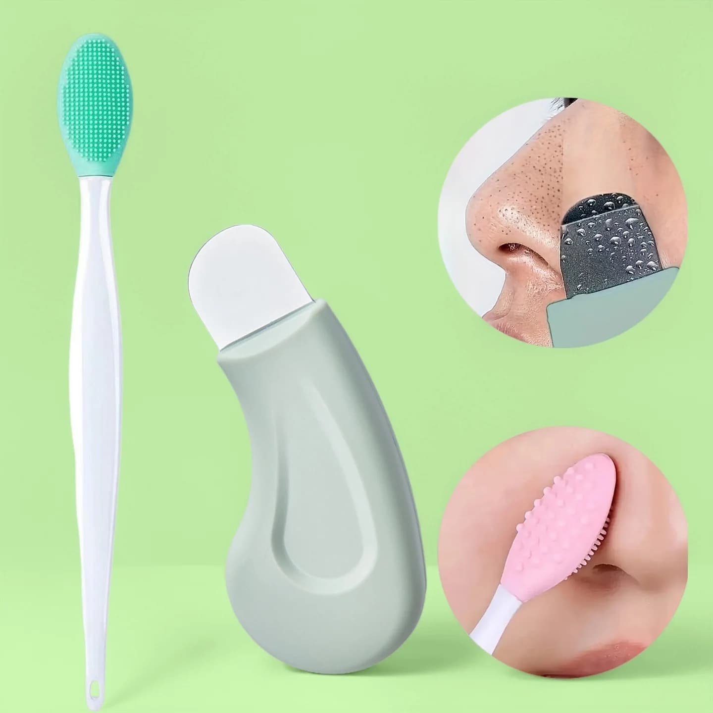 2pcs Silicone Nose Blackhead Remover Tool Set,Blackhead Scraper Tool, Pore Cleaning Brush, Face Scrubber Skin Spatula, Pore Scru
