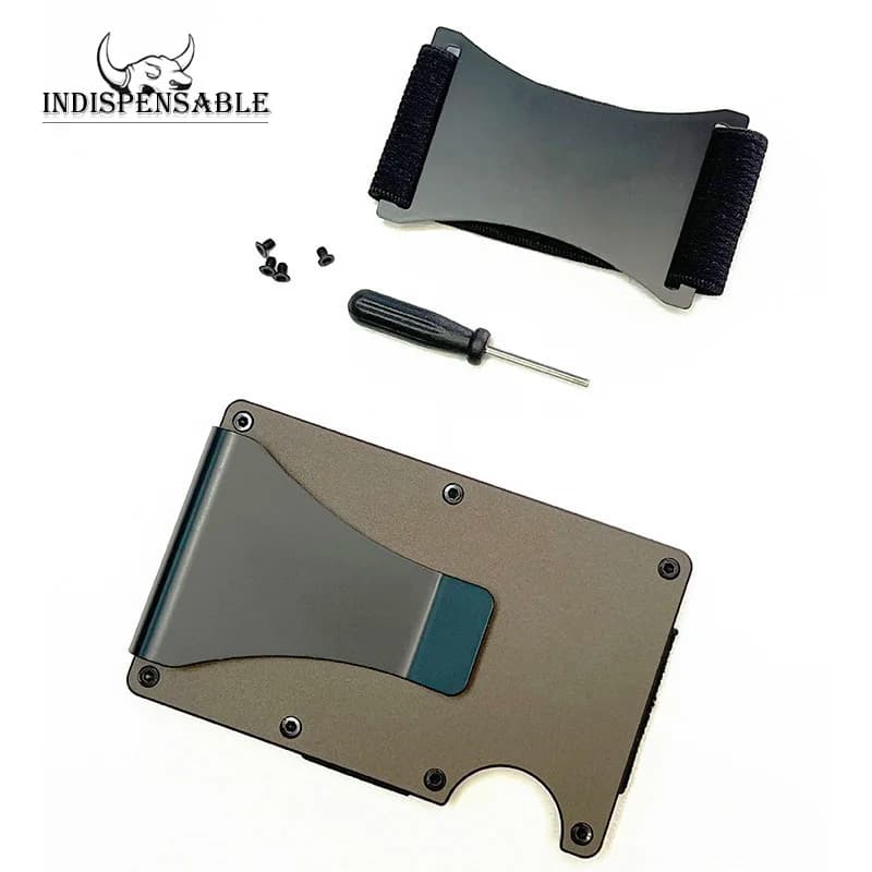 Set di portafogli fermasoldi porta carte sottile per uomo con cinturino per contanti custodia in alluminio Smart Rfid minimalista multifunzionale di lusso