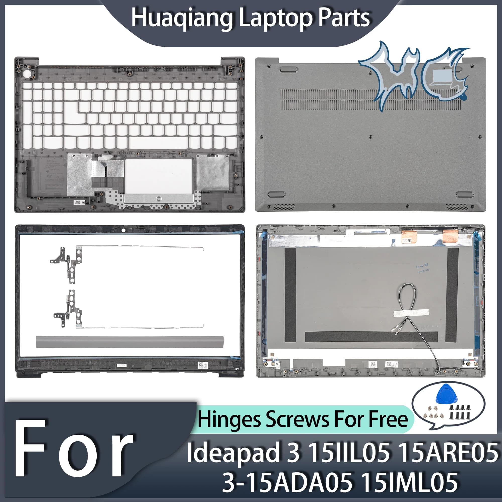 Custodia per Ideapad 3 15IIL05 15ARE05 3-15ADA05 15IML05 15ITL05 2020LCDBack Cover Lunetta Cerniere inferiori argentate