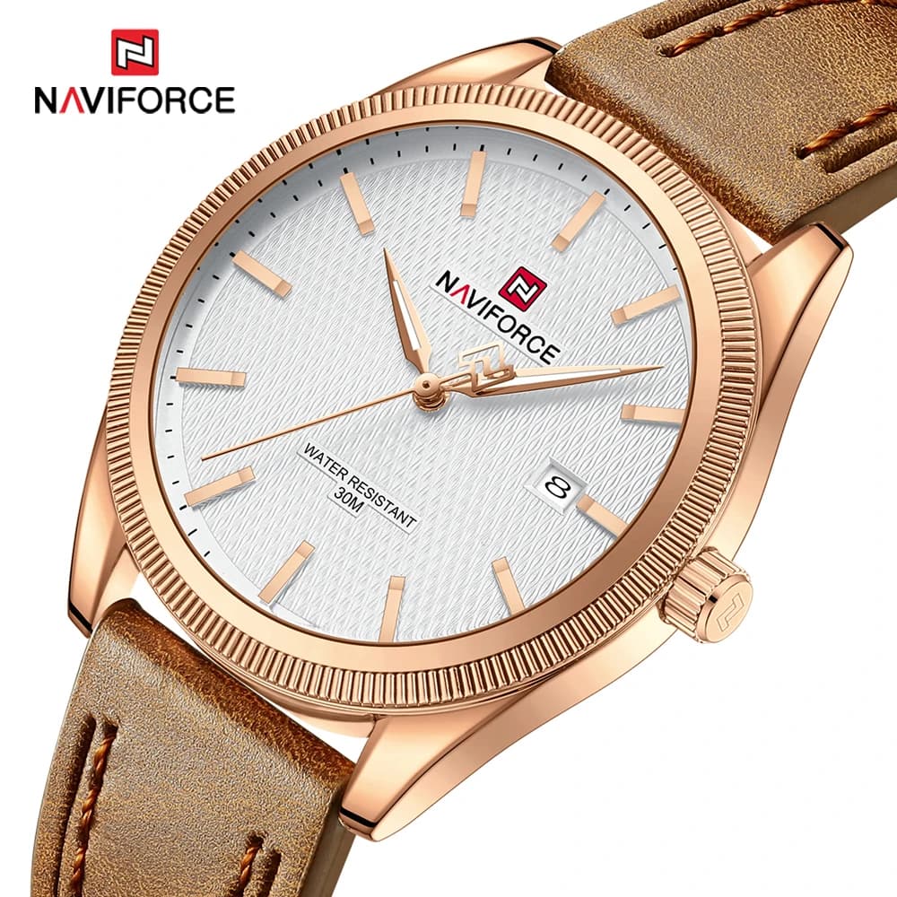 Orologio da Polso Sportivo NAVIFORCE di Lusso per Uomo, Impermeabile con Cinturino in Pelle, Analogico al Quarzo con Data, Casual Maschile