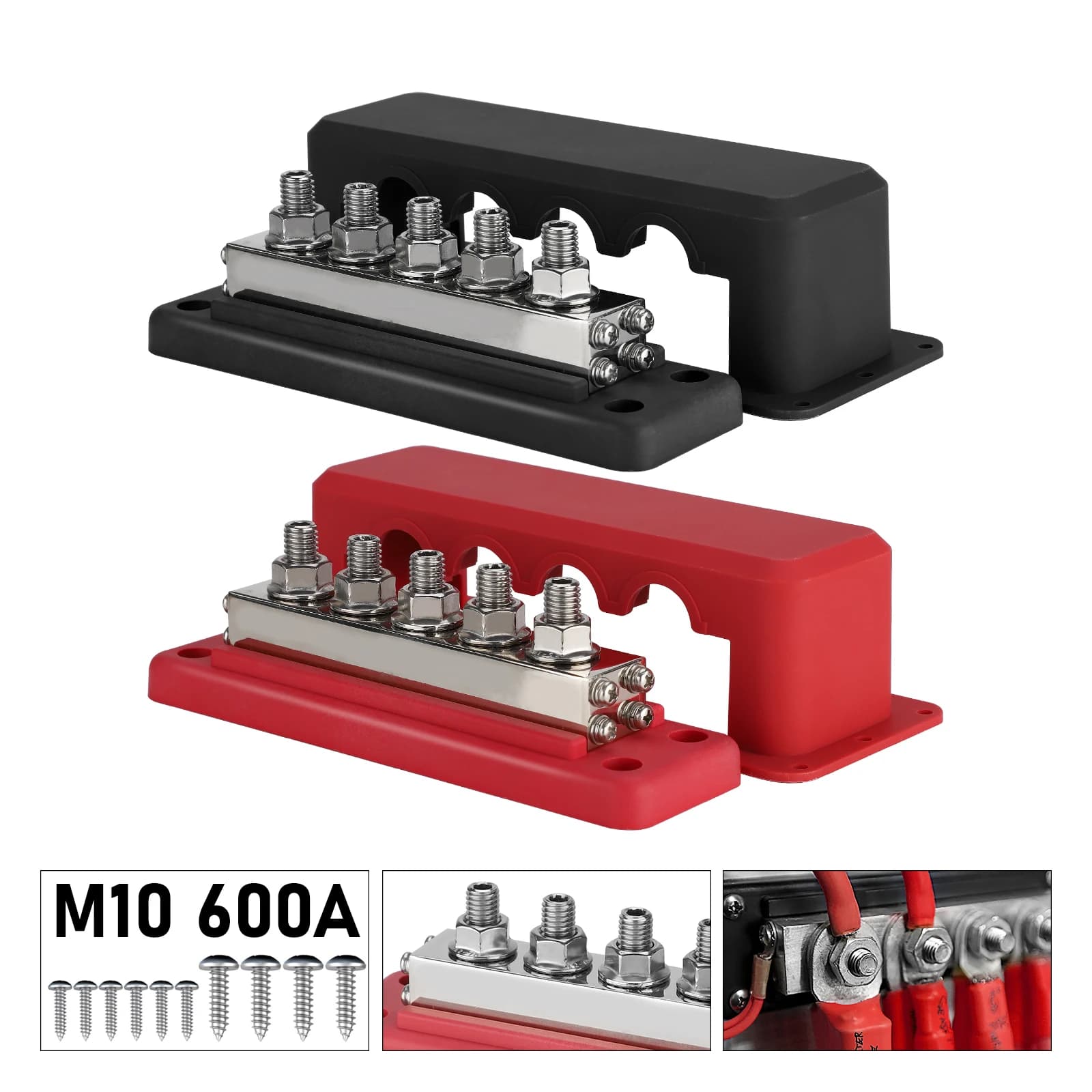 600A 12-48V Bus Bar Terminale Blocco di distribuzione dell'alimentazione M10 Borchie DC Positivo Negativo Morsettiera Barca Auto RV Cavo organizzatore