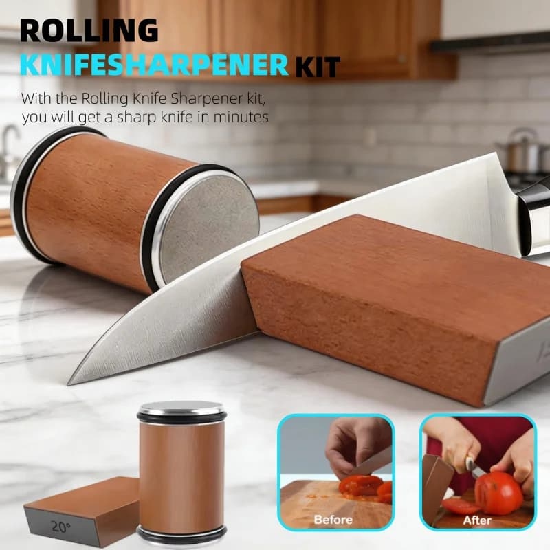 Affilacoltelli in Legno 15/20 ° Affilacoltelli Regolabile Professionale con Sistema di Affilatura a Pietra Diamantata, Accessori da Cucina