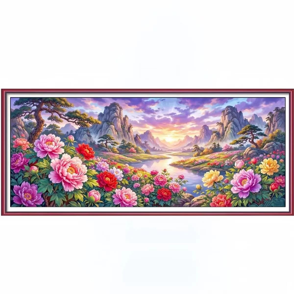 9ct 180X75CM Flowers Mountains Embroidery DIY Chinese Style Printed Kits Cross Stitch Needlework Set Home Decor Crafts