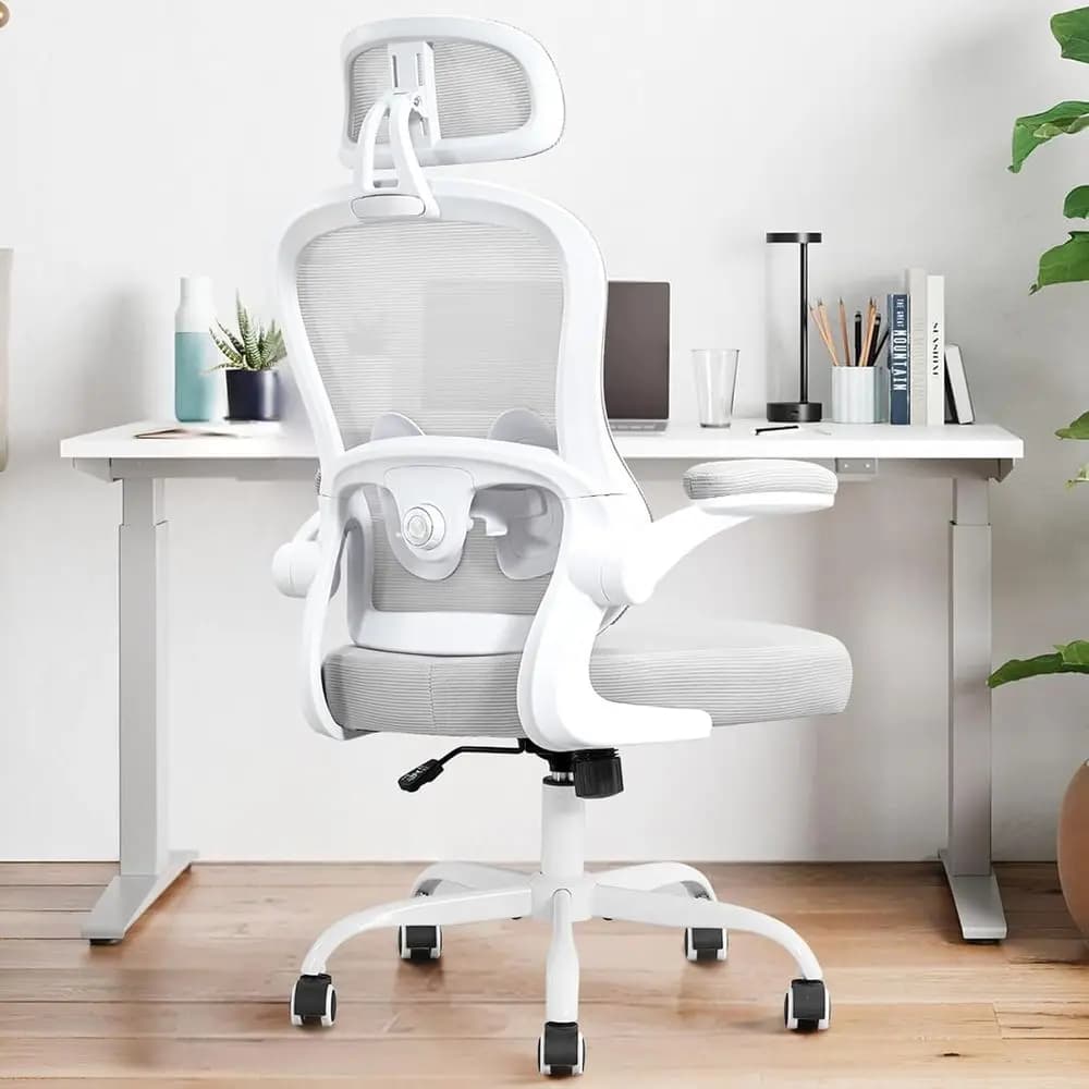 Sedia da ufficio ergonomica, sedia da scrivania ultra spessa con supporto lombare regolabile e poggiapiedi, cuscino a molla, funzione di dondolo, sistema di sollevamento.