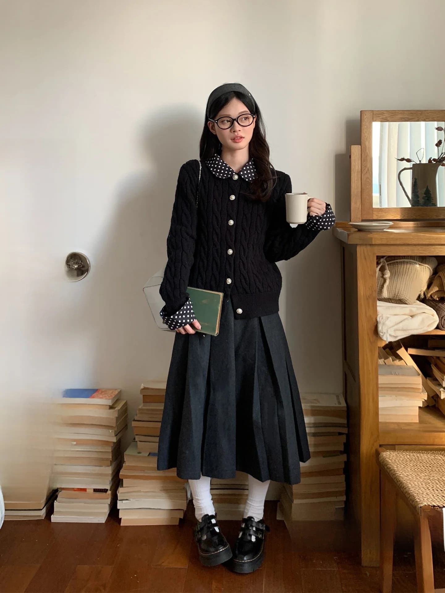 Gonna midi plissettata da donna, invernale, ampia, snellente, a trapezio, trendy, a vita alta, stile coreano, per il commuting e l'abbigliamento casual