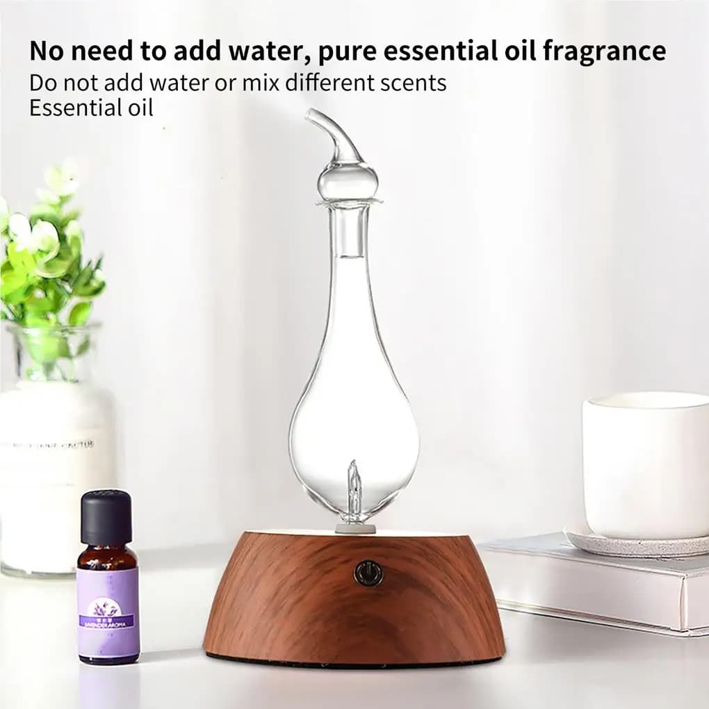 Diffusore di oli essenziali senza acqua da 50 ml, mini nebulizzatore per aromaterapia, diffusore di aromi in legno e vetro con luce notturna colorata, spina EU