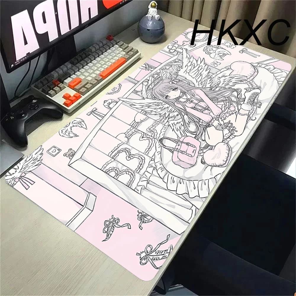 Tappetino per E-Sports Anime Kawaii Girls, Tappetino per Mouse da Gaming PC Rosa, Accessori per Scrivania Ufficio PC, Tappetini Estesi Antiscivolo per Tastiera da Gamer