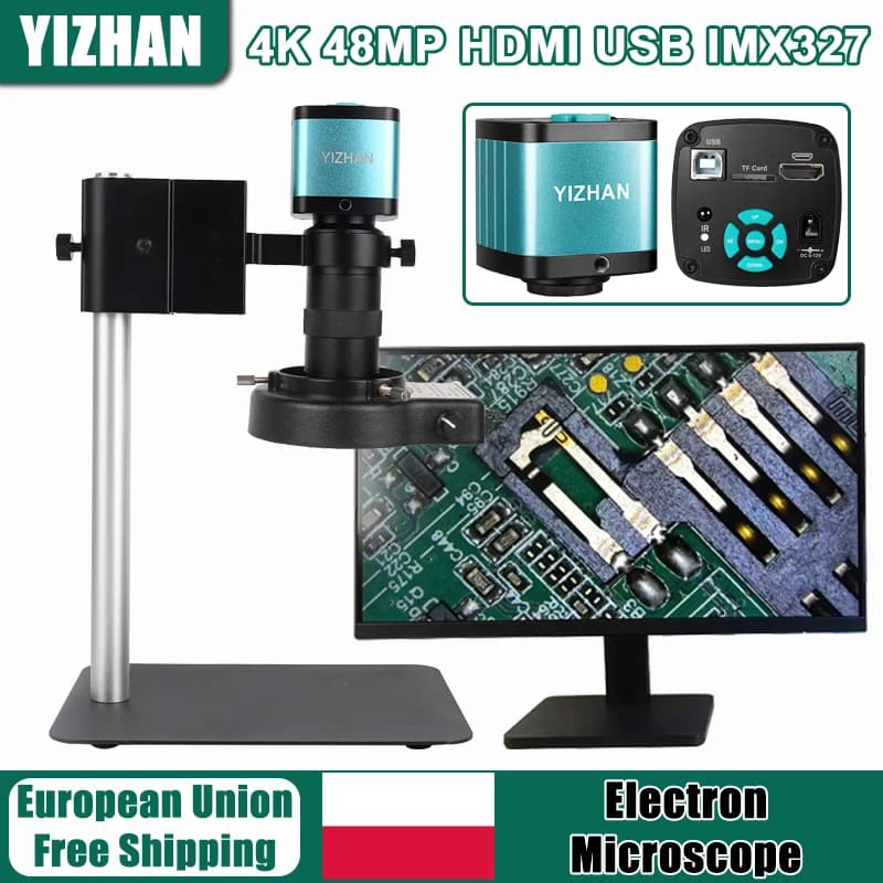 Electronic 4K 48MP HD 1080P 60FPS digital microscope HDMI USB Welding camera 1-130X Small base for phone PCB repair