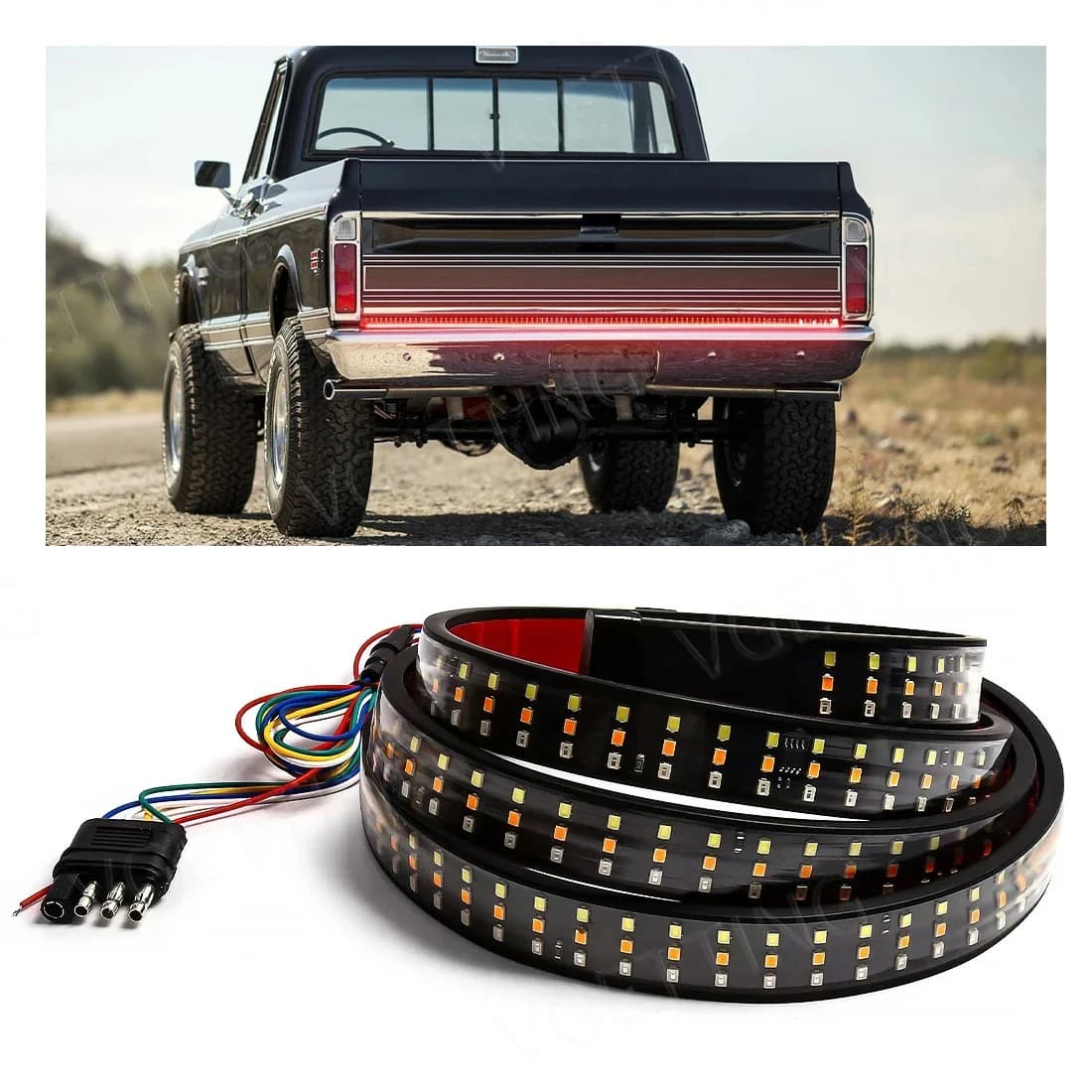 Luce per portellone posteriore per camion a LED da 60 pollici Striscia di fanale posteriore a 432 LED Avvertimento freno di backup inverso Indicatore di direzione dinamico Bianco Rosso Giallo 12V