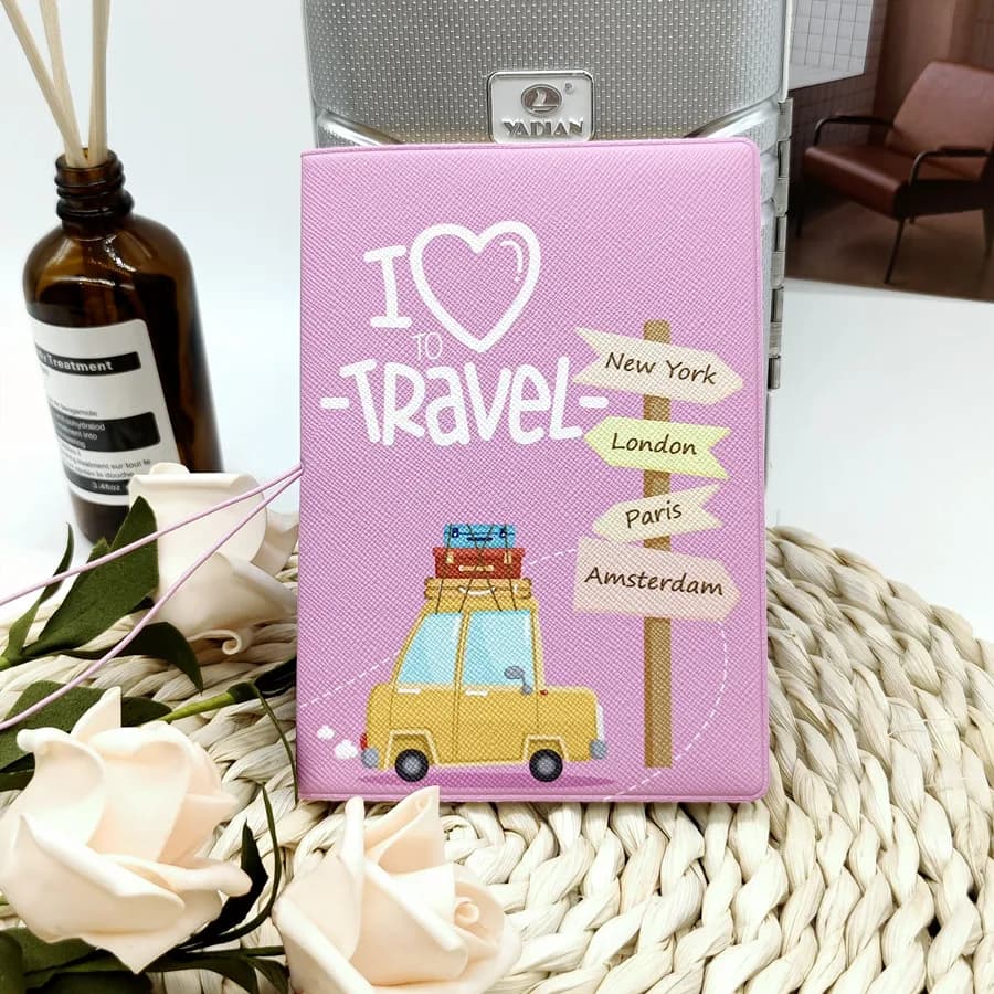 Porta Passaporto in Pelle PU 'I Love Travel', Custodia Portafoglio, Accessori da Viaggio per Uomo o Donna