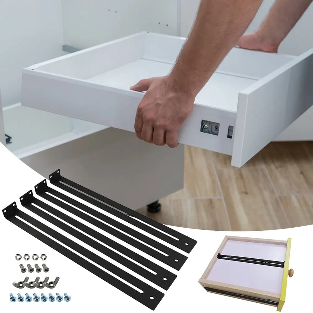 Kit di riparazione mobili da 4 pezzi, staffe di montaggio con viti, set di strumenti di supporto inferiore per cassettiere in legno/pannelli di particelle/MDF