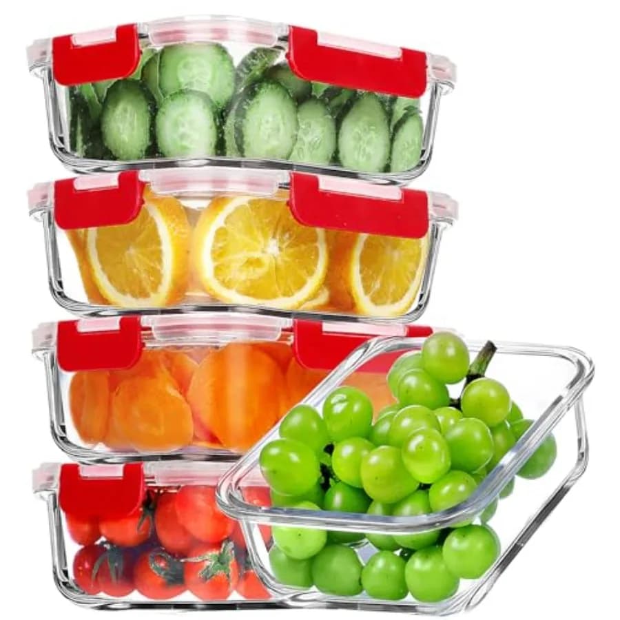 5 Pack 36 OZ Glass Meal Prep Containers, Airtight Glass Lunch Containers Set, Glass Food Storage Containers with Lids, Exclusiv