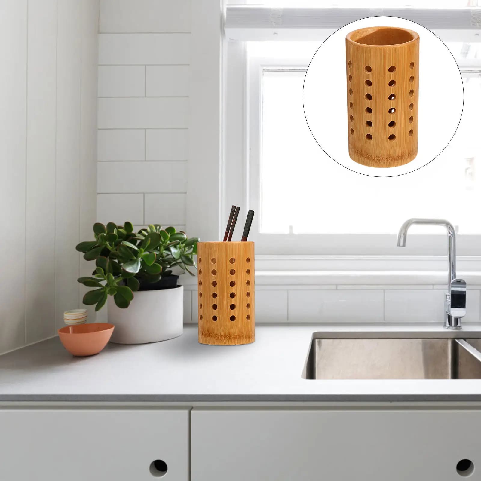 Stylish Bamboo Tableware Holder Design Utensil Organizer for Forks Spoons Knives Easy Clean Kitchen Storage