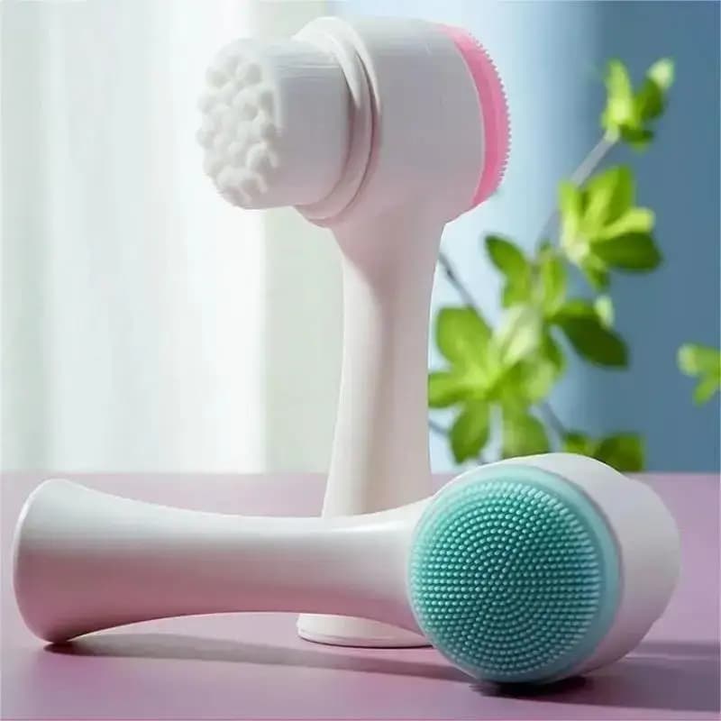 Spazzola detergente 3D bilaterale CNK all'ingrosso, spazzola manuale morbida per massaggio facciale con setole in silicone, spazzola per il viso a doppia faccia in silicone