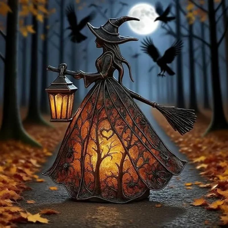 Halloween Resin Witch Ground Lamp Table Toy Artistic Decoration for Home Statue Ornament Night Light Bedside Table Lamp Portable Bedroom
