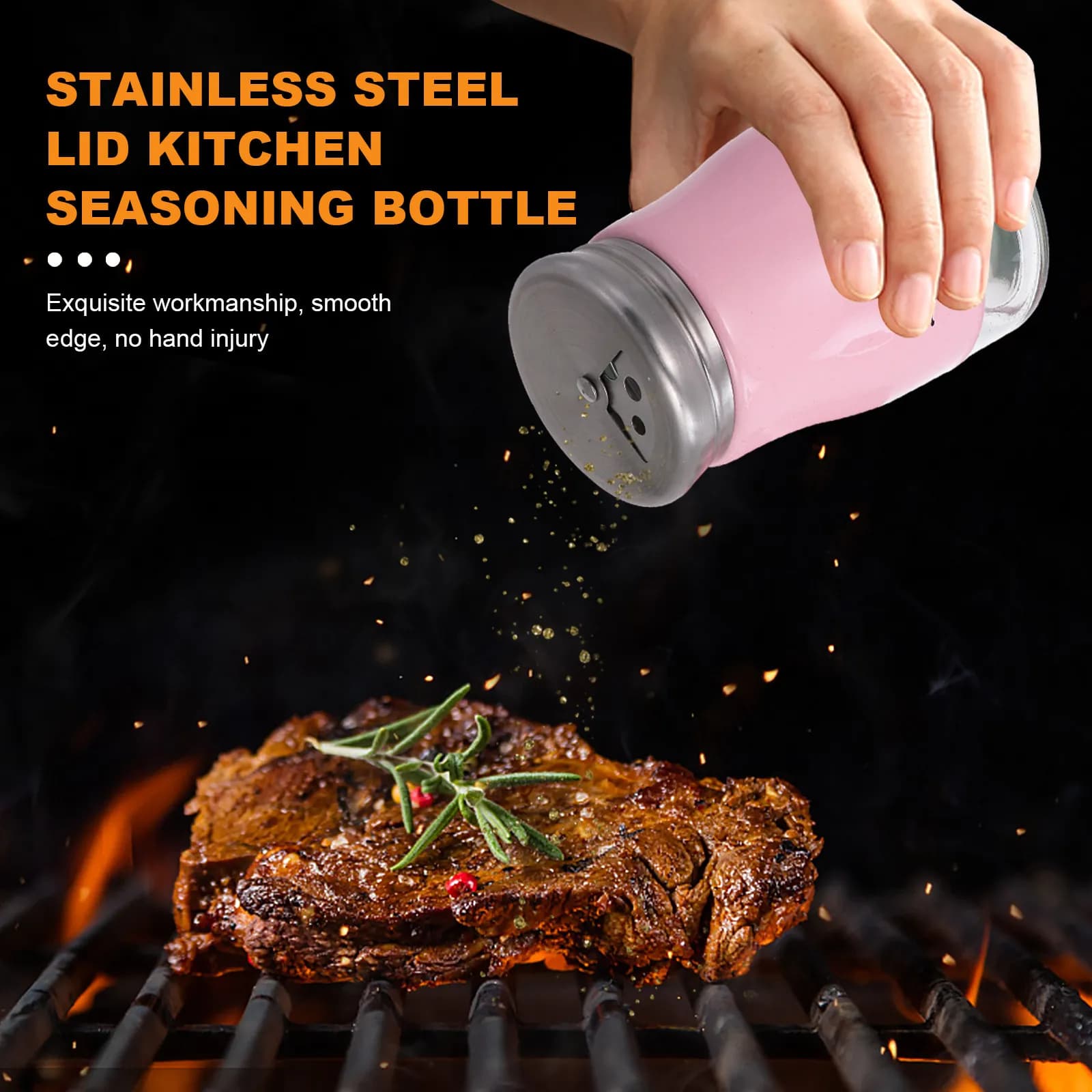 Set di 2 shaker per condimenti in vetro con coperchio in acciaio inossidabile per sale, pepe, spezie, zucchero, polvere di cioccolato, cucina, barbecue, campeggio