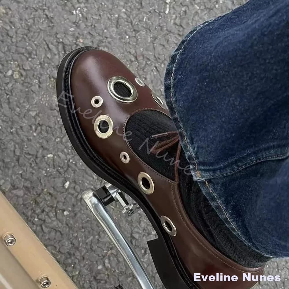 Mary Jane Shoes with Round Rivets and Cutbacks, Retro Style with Silk Leather, Round Toe and Crossed Laces, New Spring Pumps 2026
