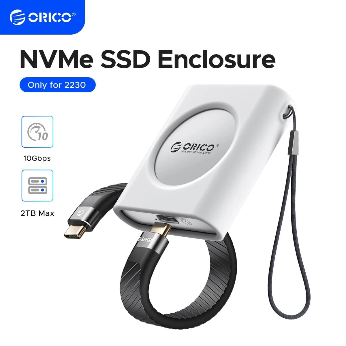 ORICO M.2 2230 NVMe SSD Enclosure USB C 3.2 Gen 2 Type-C 10Gbps to NVMe PCI-E Adapter Aluminum External for iPhone15/16 Pro iPad