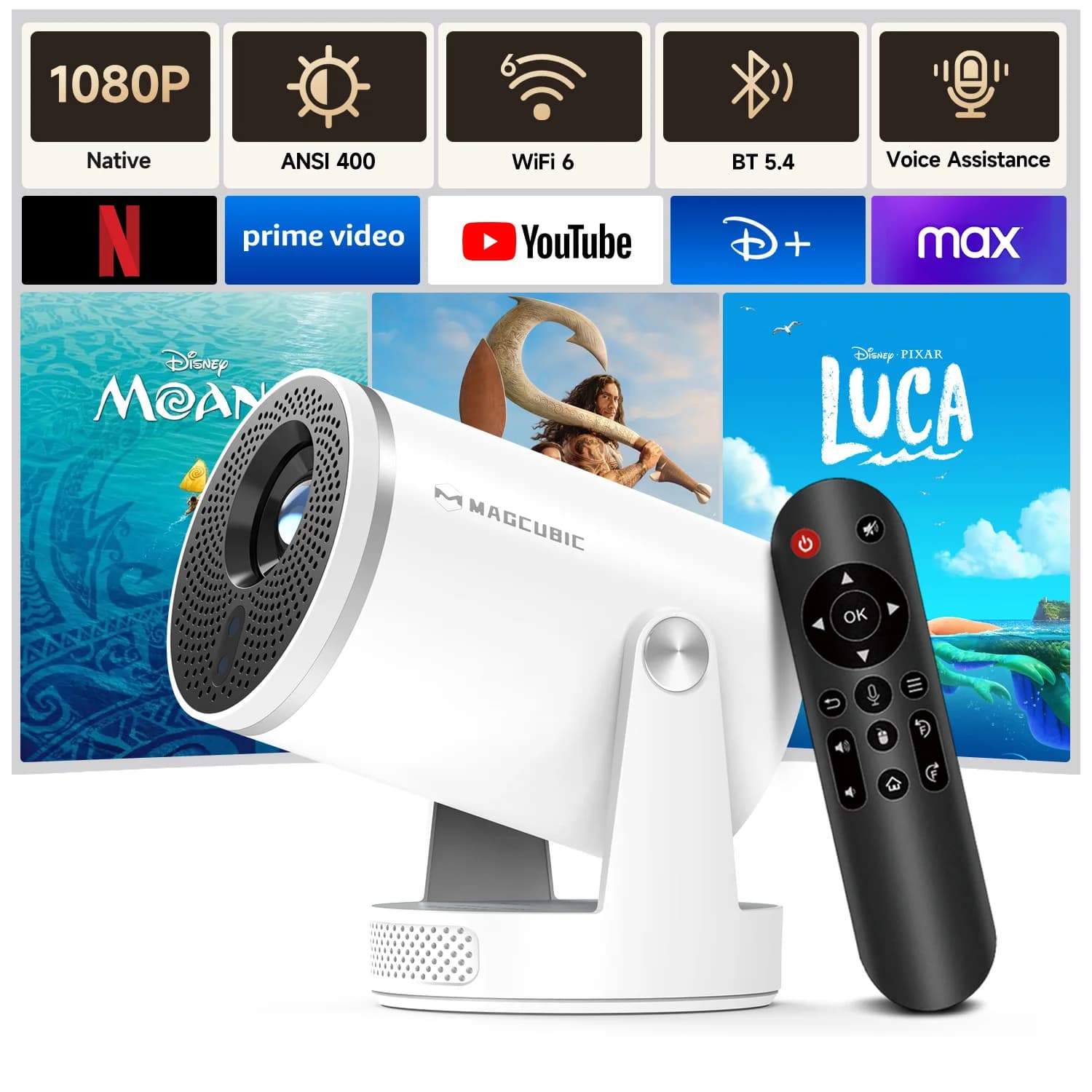 Proiettore Magcubic HY320Pro Full HD Android 14, risoluzione nativa 1080P, autofocus, portatile, Home Cinema, controllo vocale, aggiornamento dell'HY300 Pro